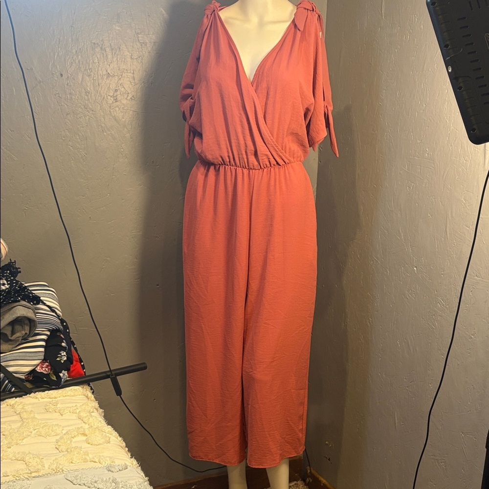 Everly Dusty Rose Pantsuit with Tie Detail on shoulder and sleeves S